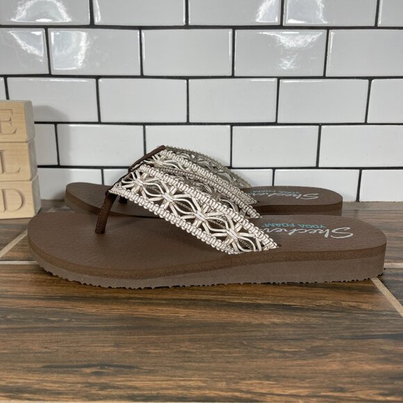 Skechers Meditation Ocean Breeze Womens Size 11 Shoes Brown Thong Flip Flop - Picture 1 of 12